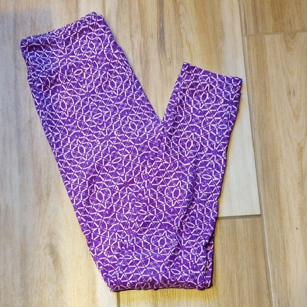 LuLaRoe Purple Geometric Super Comfortable Leggings OS